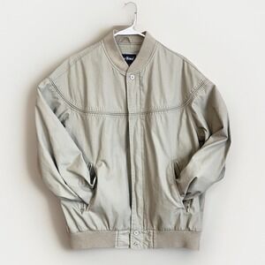 Par Four Jacket Mens Medium Tall Beige Bomber Lined Zip Pockets Ribbed Hem
